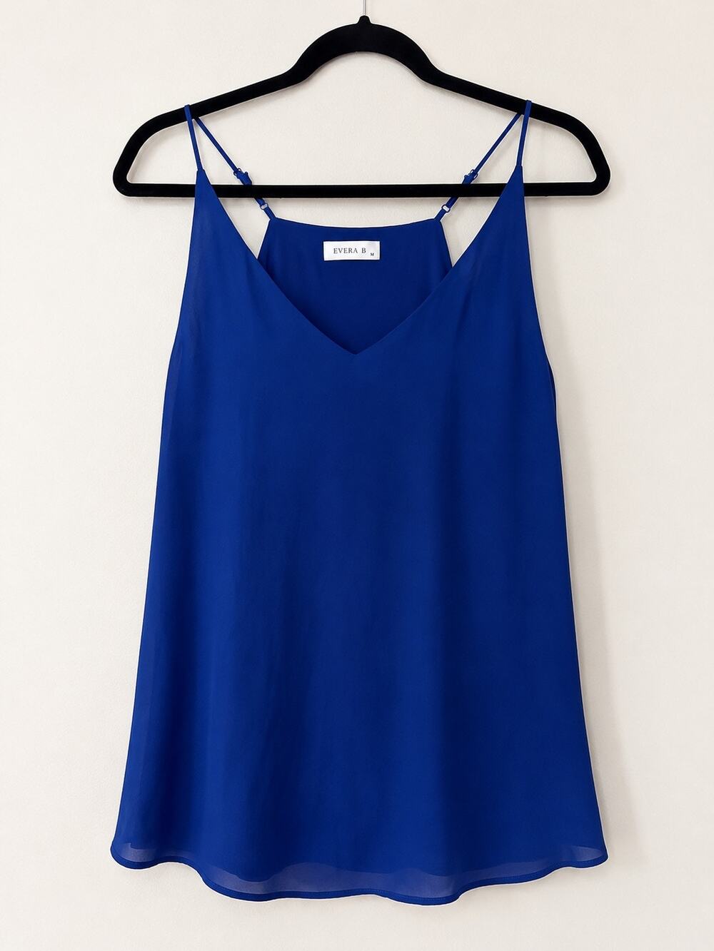 Evera B Royal Blue Chiffon Cami Tank Top Women’s Medium Adjustable Straps Flowy